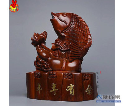 红木年年有余黄花梨摆件 艺术与风水的完美结合