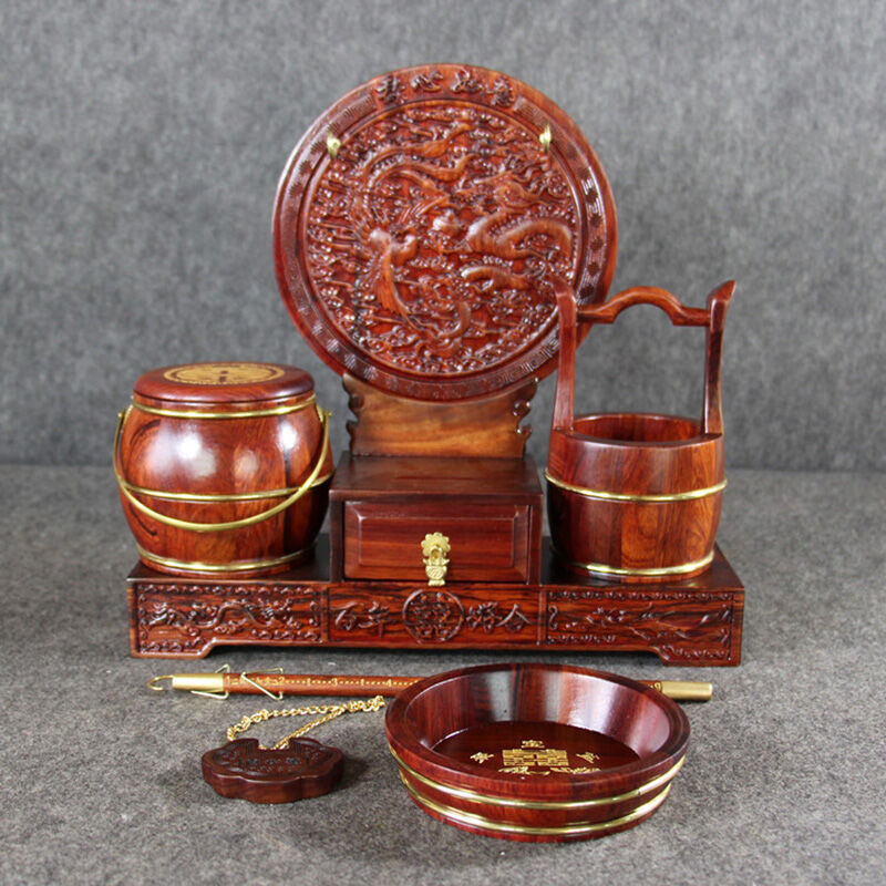 红木实木子孙桶摆件 传承中式婚庆文化的精致工艺礼品